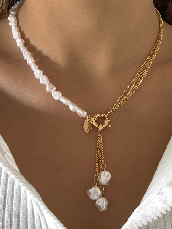 Baroque shaped pearl necklace creative irregular chain clavicle necklace - TUT 