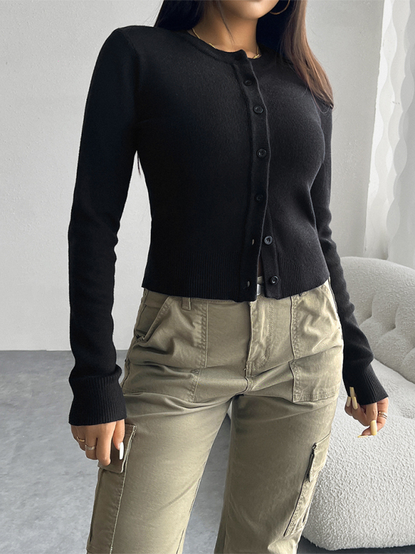 Casual solid color cardigan long sleeve sweater - TUT 