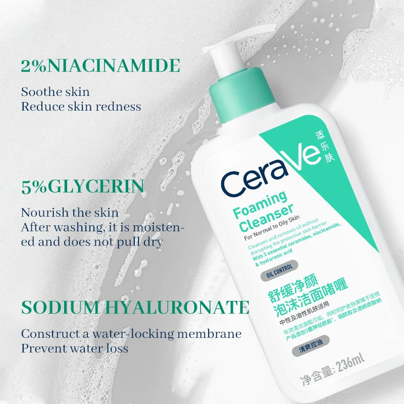 CeraVe Soothing Purifying Foaming Cleanser 236ml Daily Face Wash Facial Cleanser for Oily Skin - TUT 