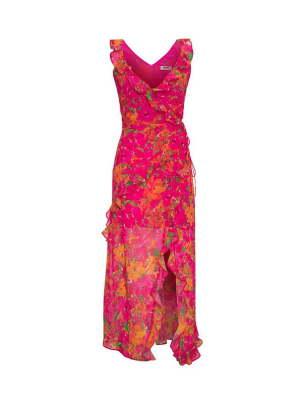 Floral Ruffle V-Neck Maxi Dress - TUT 