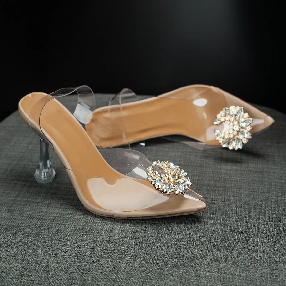 High heel sandals women 2024 summer new PVC rhinestone fish mouth transparent shoes crystal heel  banquet - TUT 