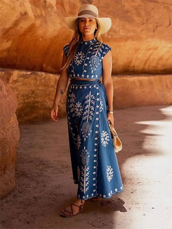 New Fashion Printed Holiday Style Two-piece Dress - TUT 