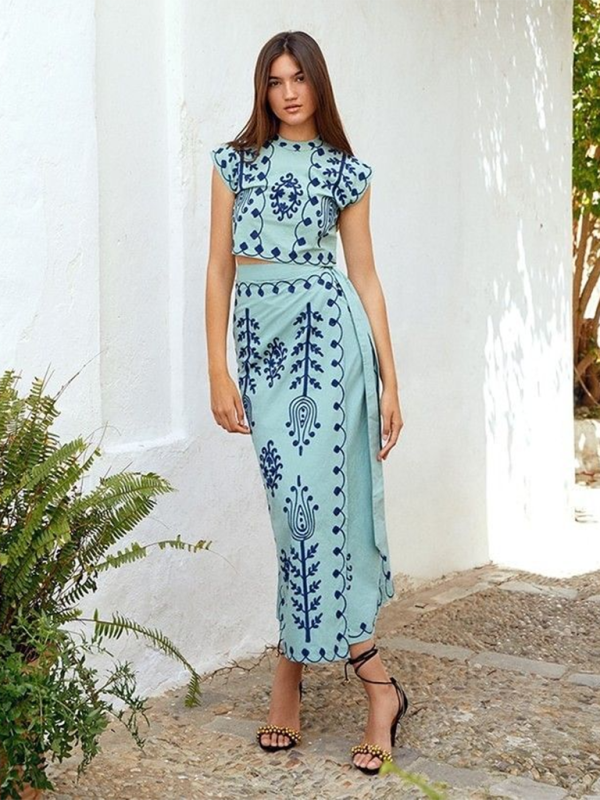 New Fashion Printed Holiday Style Two-piece Dress - TUT 