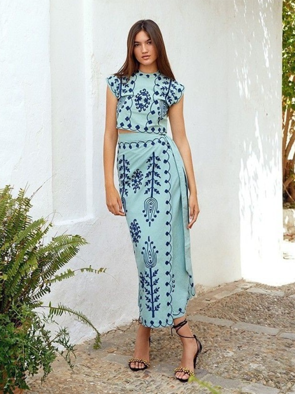 New Fashion Printed Holiday Style Two-piece Dress - TUT 