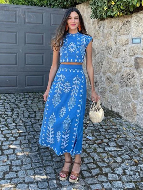 New Fashion Printed Holiday Style Two-piece Dress - TUT 