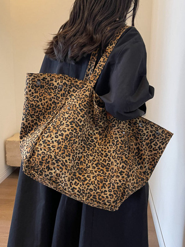 New leopard print canvas tote large capacity portable commuter bag - TUT 