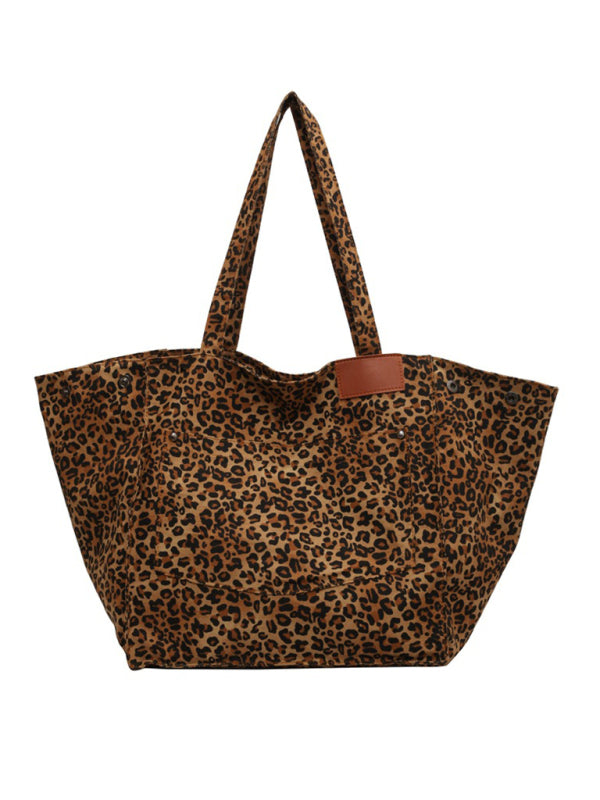 New leopard print canvas tote large capacity portable commuter bag - TUT 