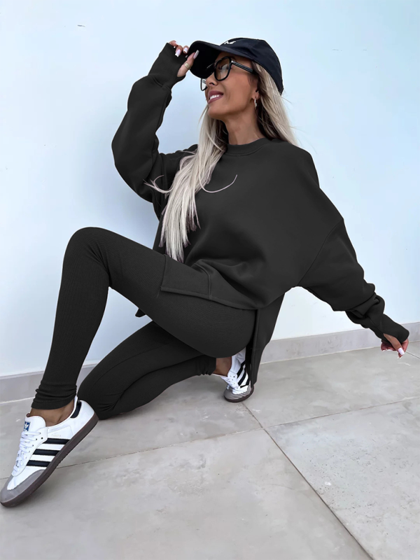 New style casual tight pants loose sweater suit two piece set - TUT 