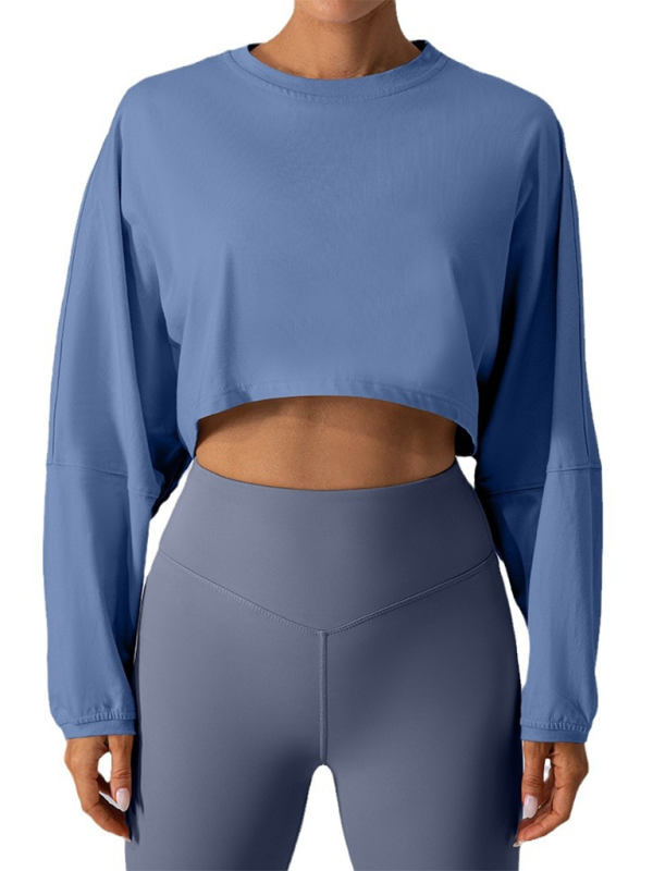 Round neck sweatshirt T-shirt sports short base shirt yoga running loose long sleeve top - TUT 