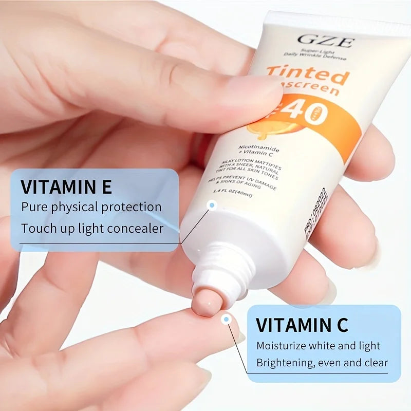 GZE Vitamin C Tinted Sunscreen with SPF 40 | Hydrating Mineral Sunscreen With Zinc Oxide & Titanium Dioxide | Healthy Glow