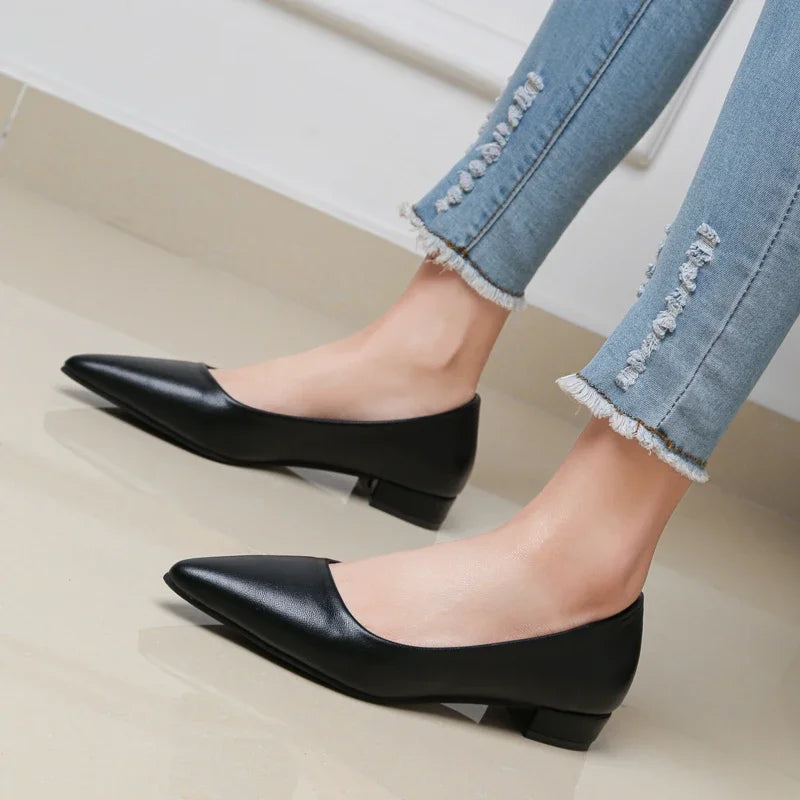 2024 New Fashion Spring and Autumn Pointed Shallow Mouth Casual Simple Women's Thick Heels High Heels Shoes Mom's Shoes