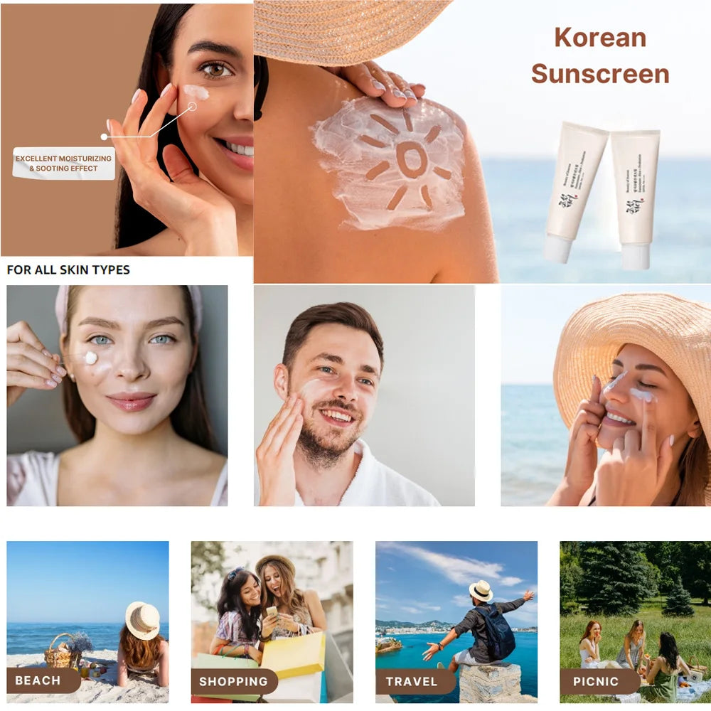 SPF50+ Sunscreen Korean Rice Probiotic Solar Blocker Skin Whitening Cream Anti UV Sun Block Facial Mild Moisturizer Serum 50ml