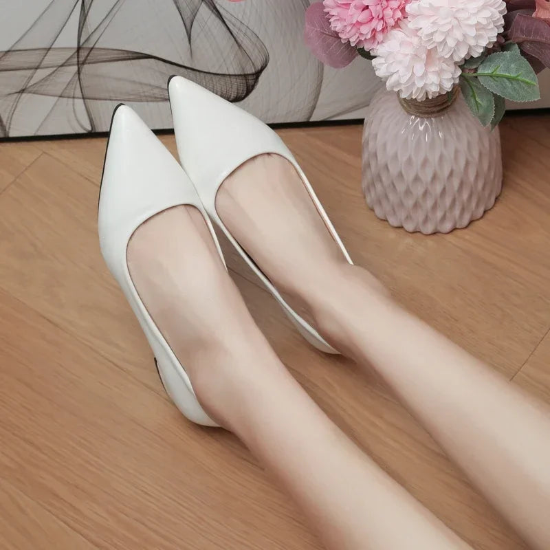 2024 New Fashion Spring and Autumn Pointed Shallow Mouth Casual Simple Women's Thick Heels High Heels Shoes Mom's Shoes