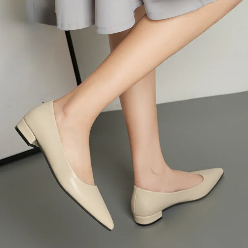 2024 New Fashion Spring and Autumn Pointed Shallow Mouth Casual Simple Women's Thick Heels High Heels Shoes Mom's Shoes