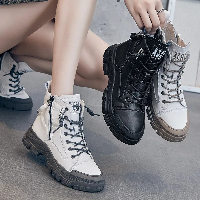 Spring Autumn Shoes Genuine Leather Fashion Boots for Women Thick Sole Women Ankle Boots Brand Ladies Botas A3786 - TUT 