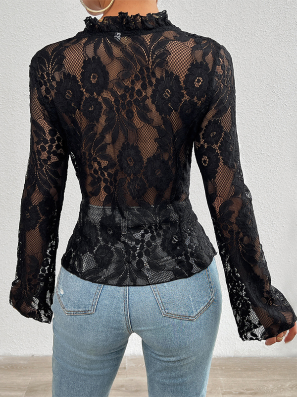 Spring and summer sexy slim long sleeve lace top - TUT 