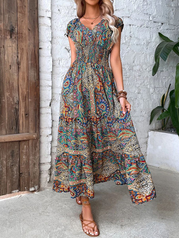 Summer new temperament fashion high waist bohemian dress - TUT 