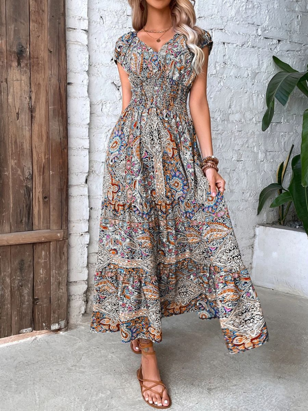 Summer new temperament fashion high waist bohemian dress - TUT 