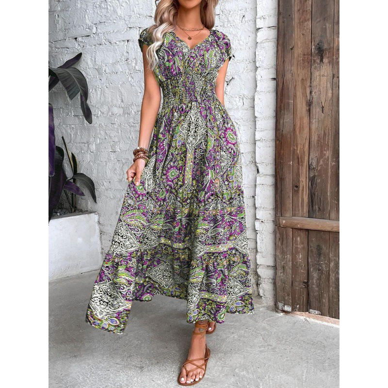 Summer new temperament fashion high waist bohemian dress - TUT 