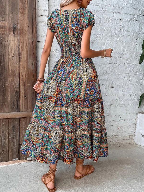 Summer new temperament fashion high waist bohemian dress - TUT 