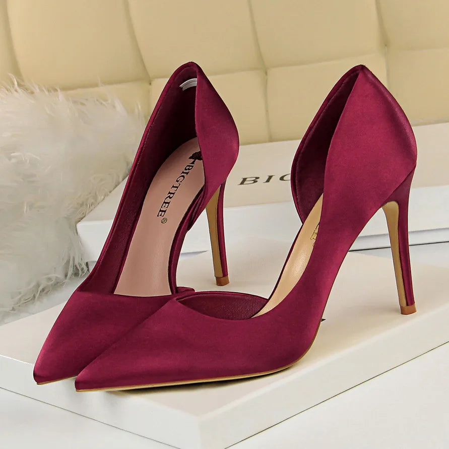 Women Fetish 9.5cm High Heels Royal Blue Wine Red Pumps Satin Stiletto Lady Escarpins Silk Wedding Party Prom Hollow Event Shoes - TUT 