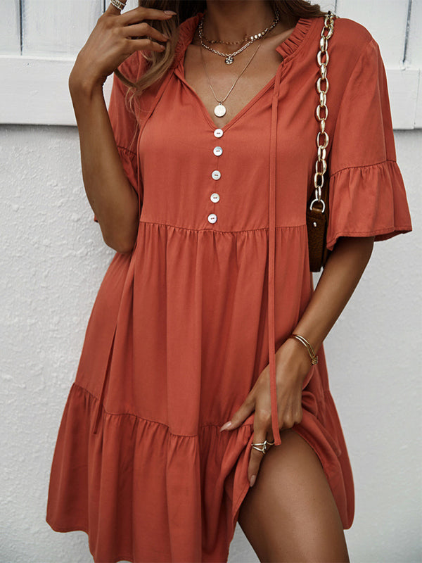 Women's spring and summer temperament casual solid color sexy dress