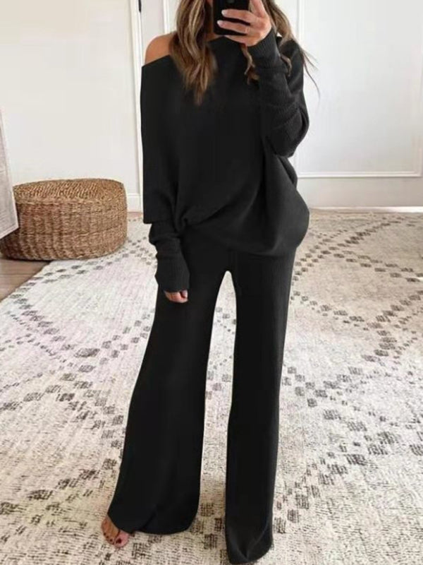 Women's Solid Color Casual Solid Color Off Shoulder Knit Suit