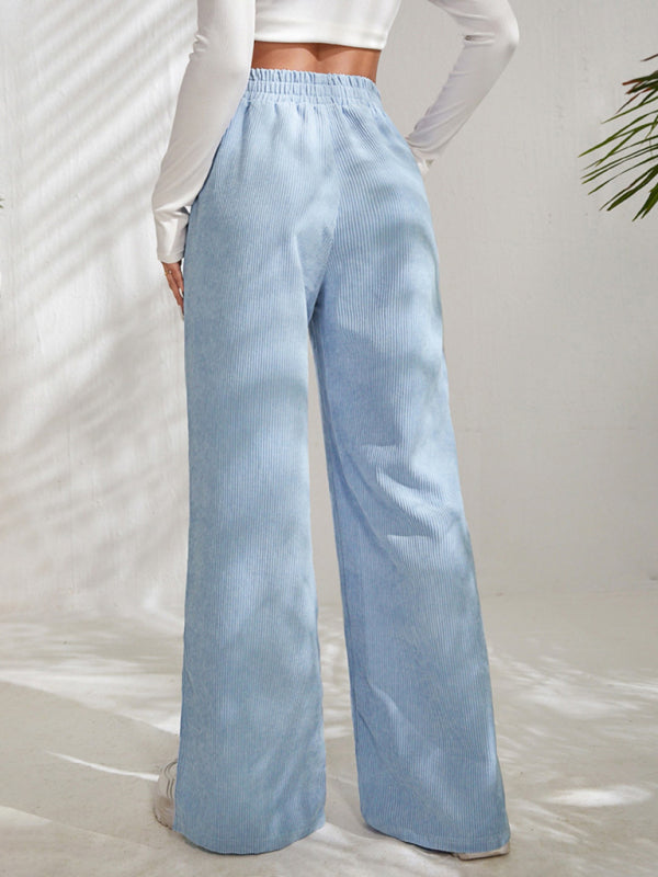 Women's solid color corduroy paneled slit wide-leg trousers