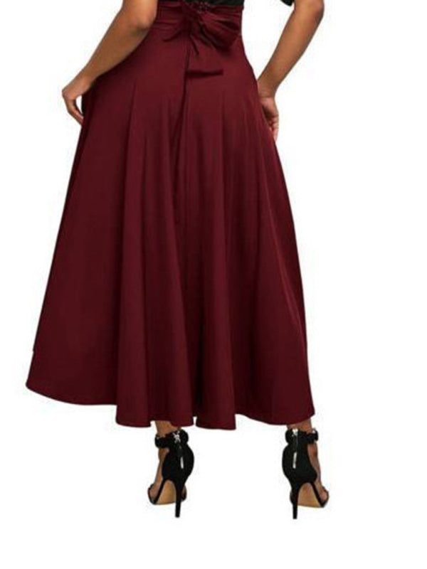 New style women's skirt solid color strap and ankle waist waist skirt