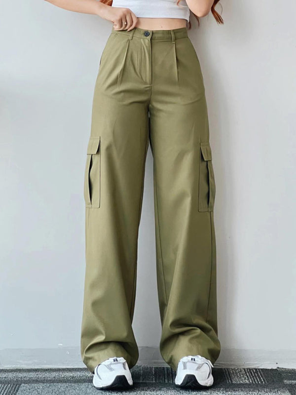 Versatile casual pants, mid-rise three-dimensional pocket trousers, waist-cinching overalls