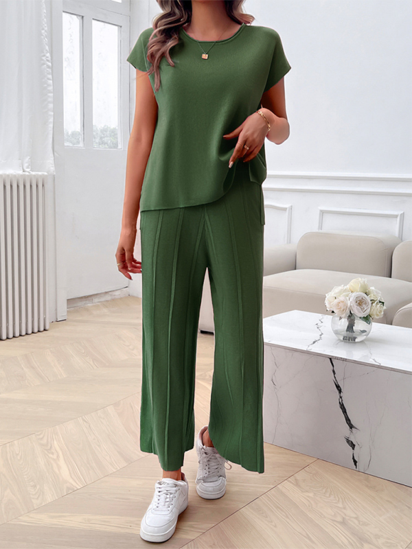 Women's casual solid color sweater set