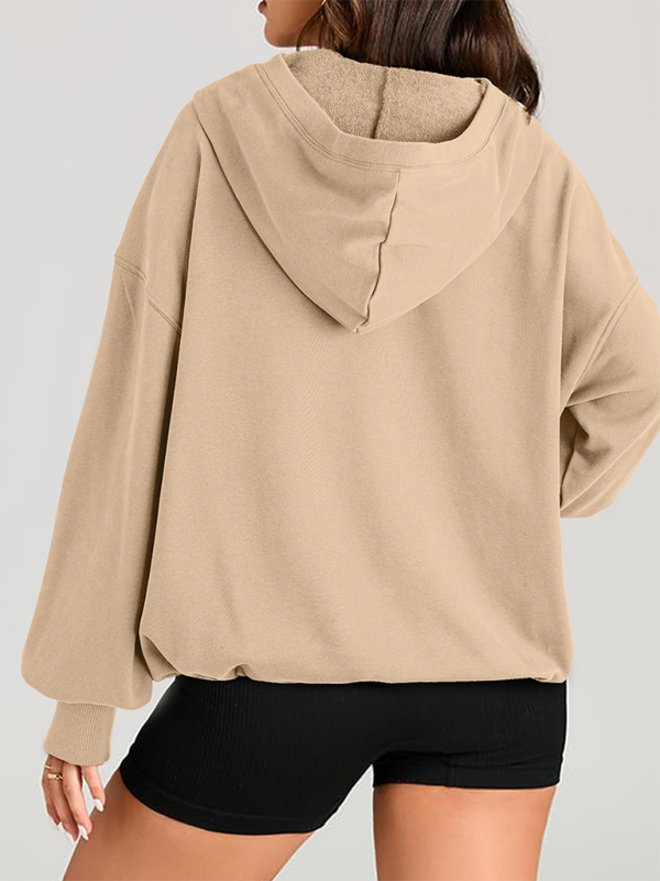 Women's Solid Color Long Sleeve Hooded Solid Color Zipper Plug Sweatshirt