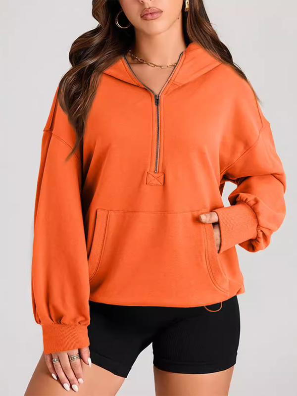 Women's Solid Color Long Sleeve Hooded Solid Color Zipper Plug Sweatshirt